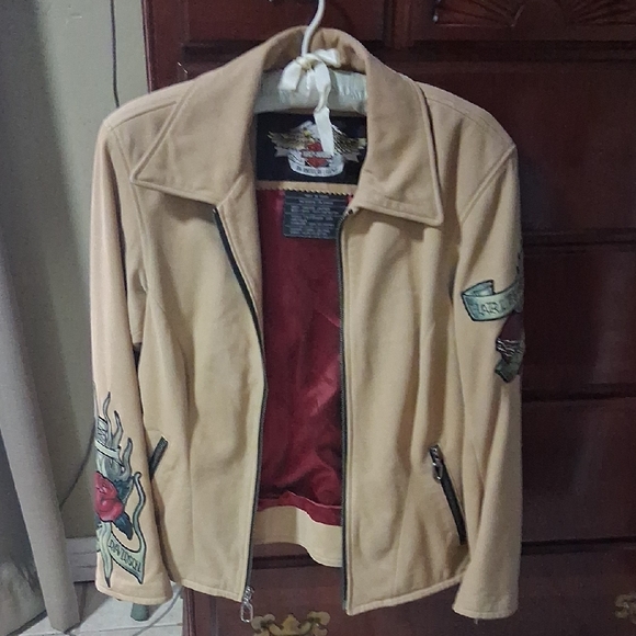 Harley-Davidson Jackets & Blazers - Harley-Davidson Beige Jacket with Red Interior